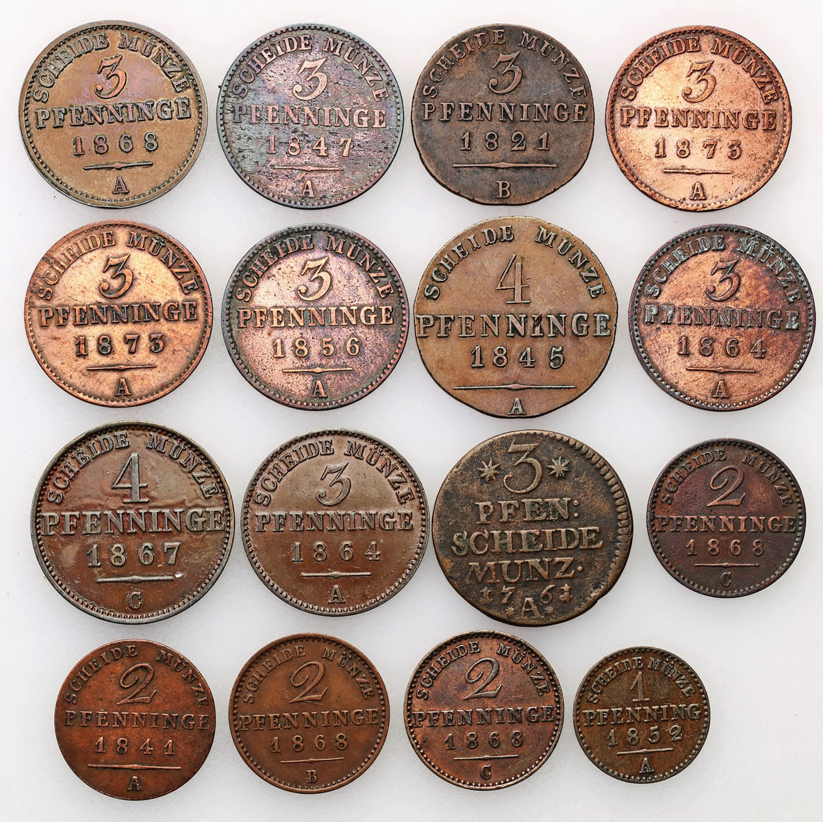 Niemcy, Prusy. 1 do 4 fenigów 1761-1875, zestaw 16 monet